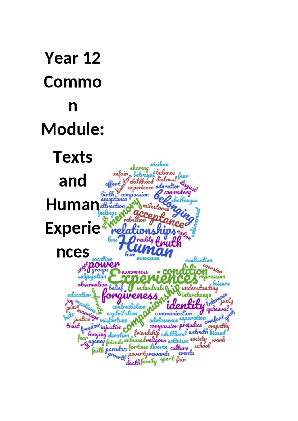 Human Experiences Booklet - Year 12 Commo n Module: Texts and Human ...
