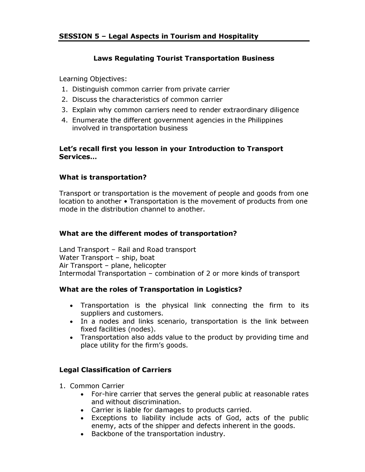 laws regulating restaurants and other tourism oriented establishments ppt