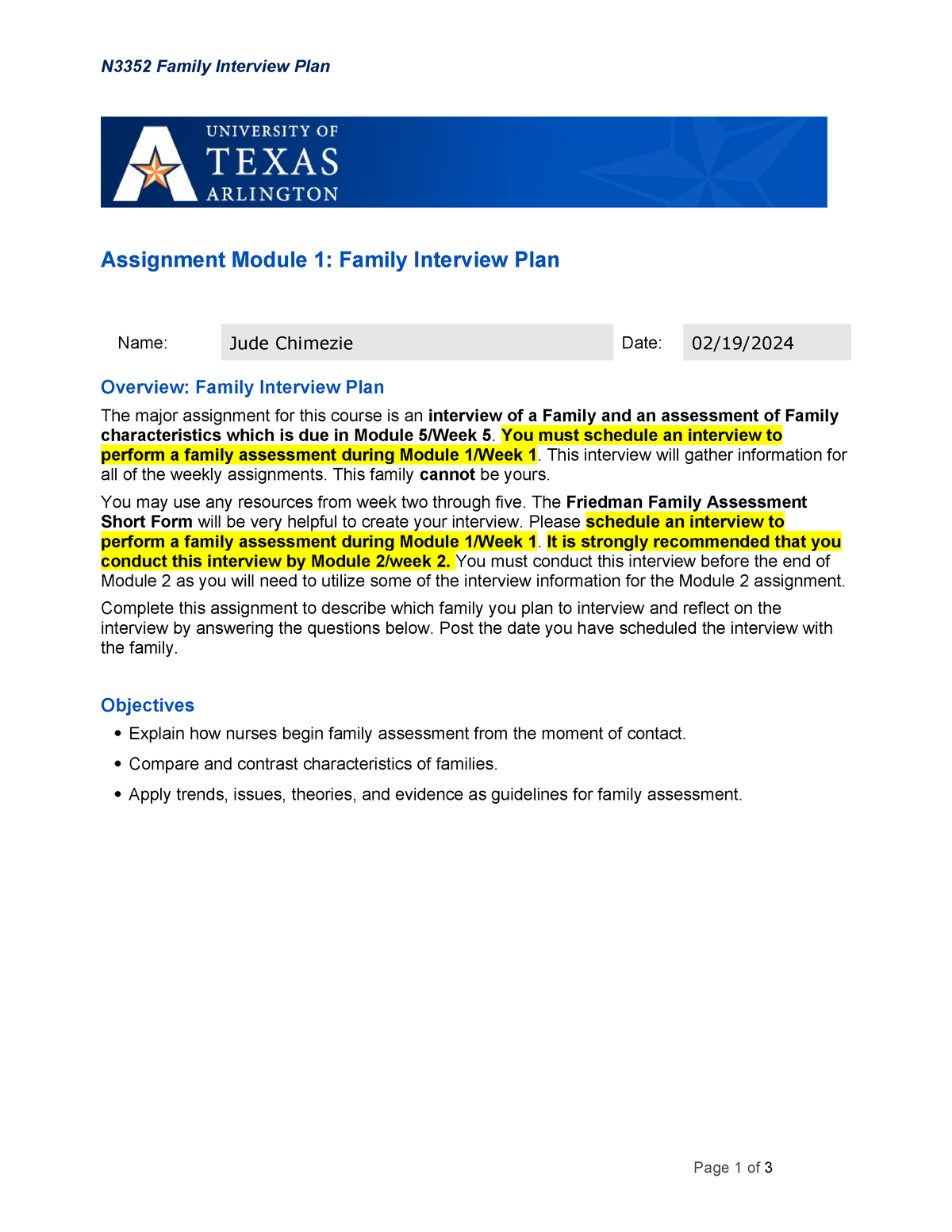 assignment module 1 family interview plan