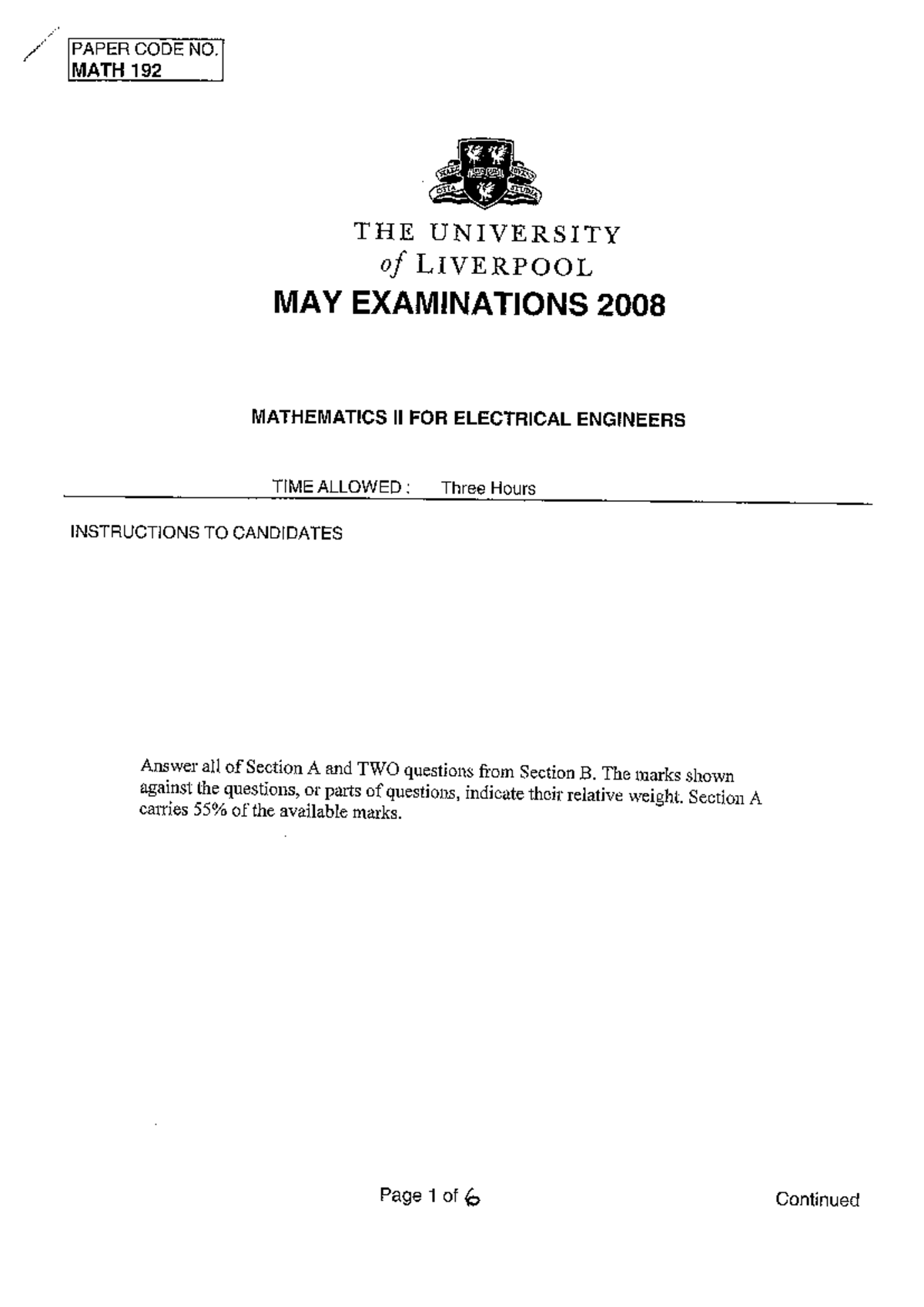 Exam May 2008 Questions SECTION A 4 Marks Evaluate The Following