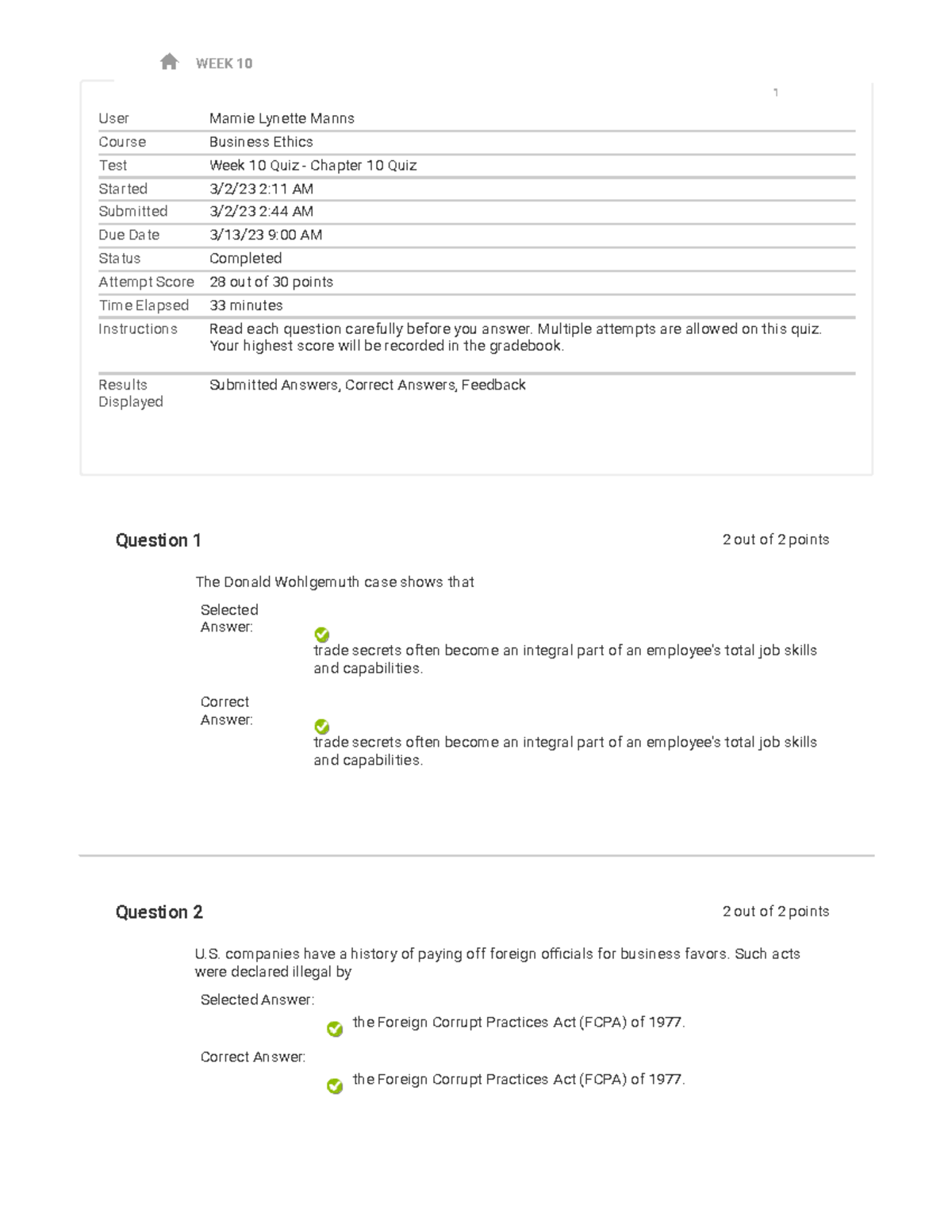 Bus309 Business Ethics- Week 10 Quiz-Chapter 10 Quiz. - User Mamie ...