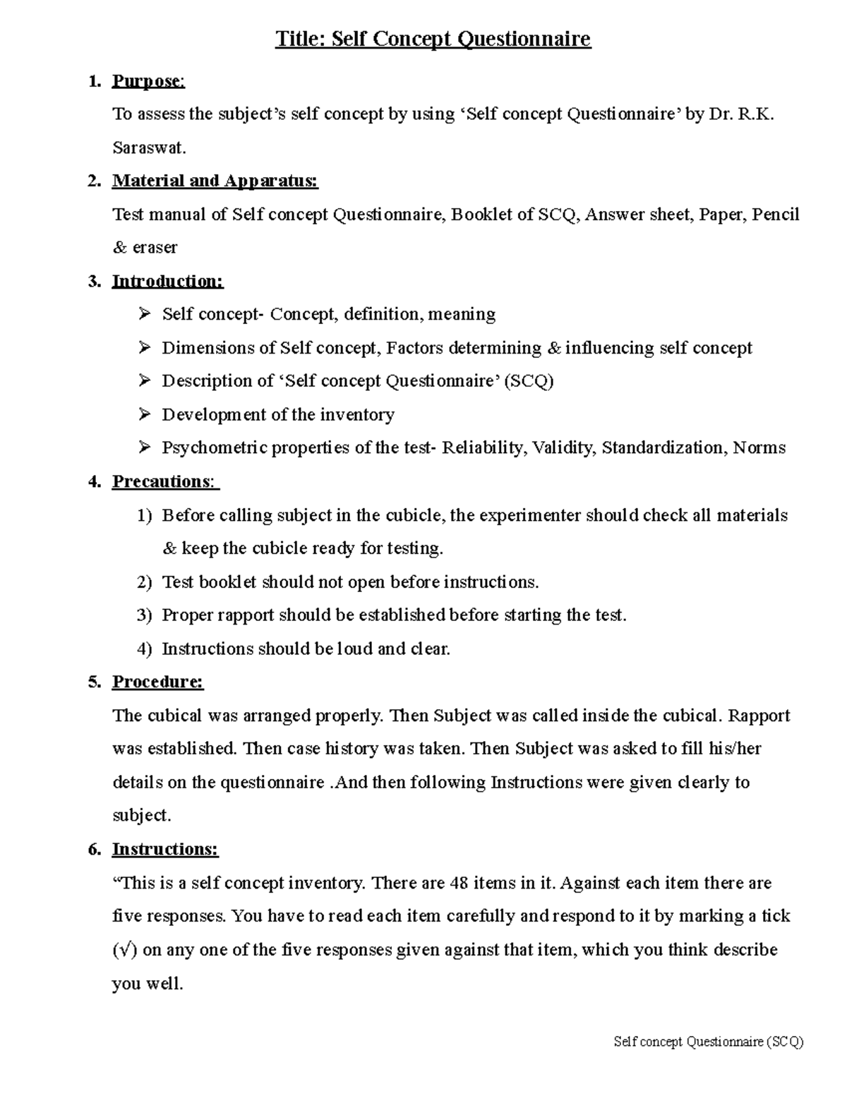 Self Concept Questionnaire SCQ Basic Accounting StuDocu