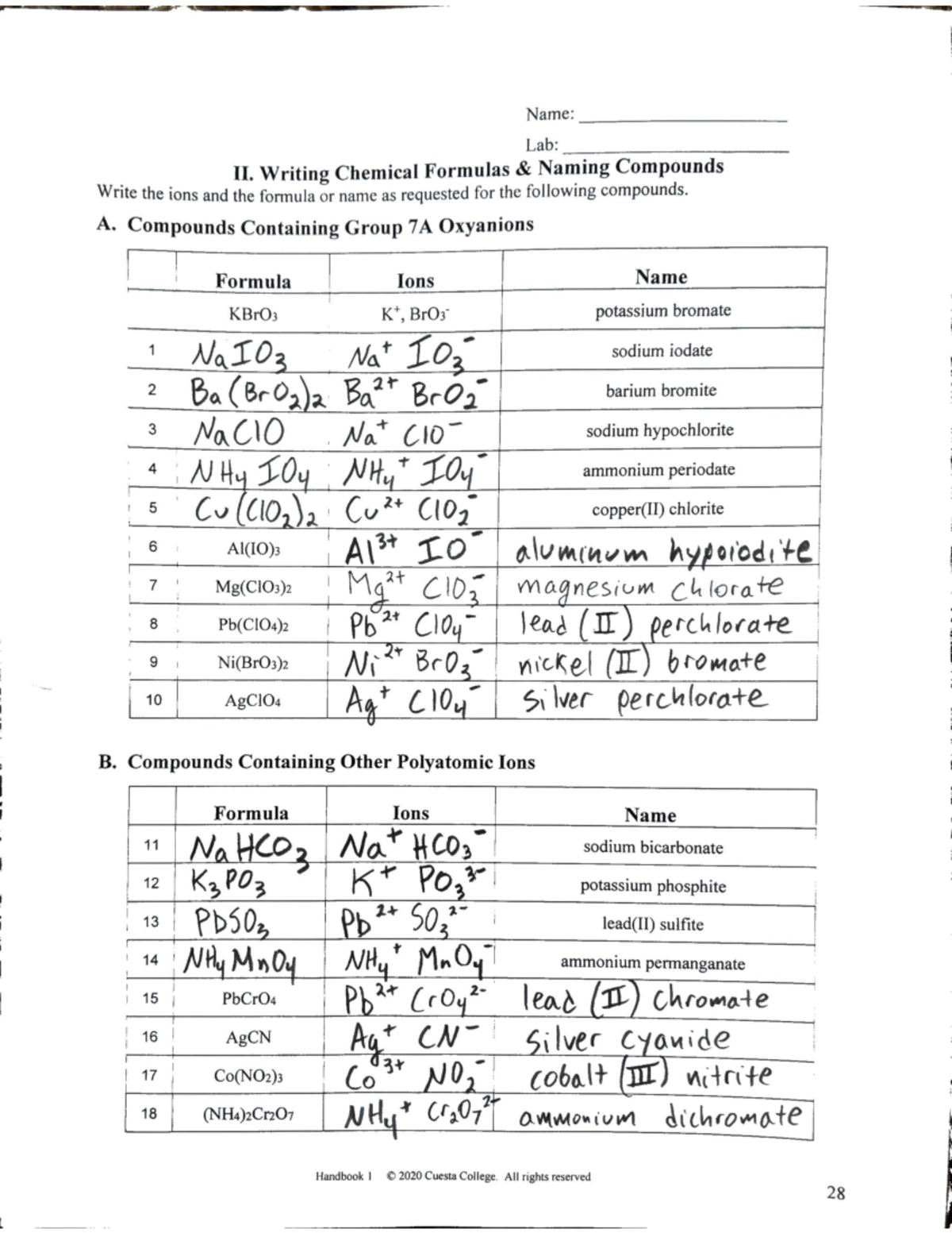 Naming Part 2 FAL - CHEM 210FL - Studocu