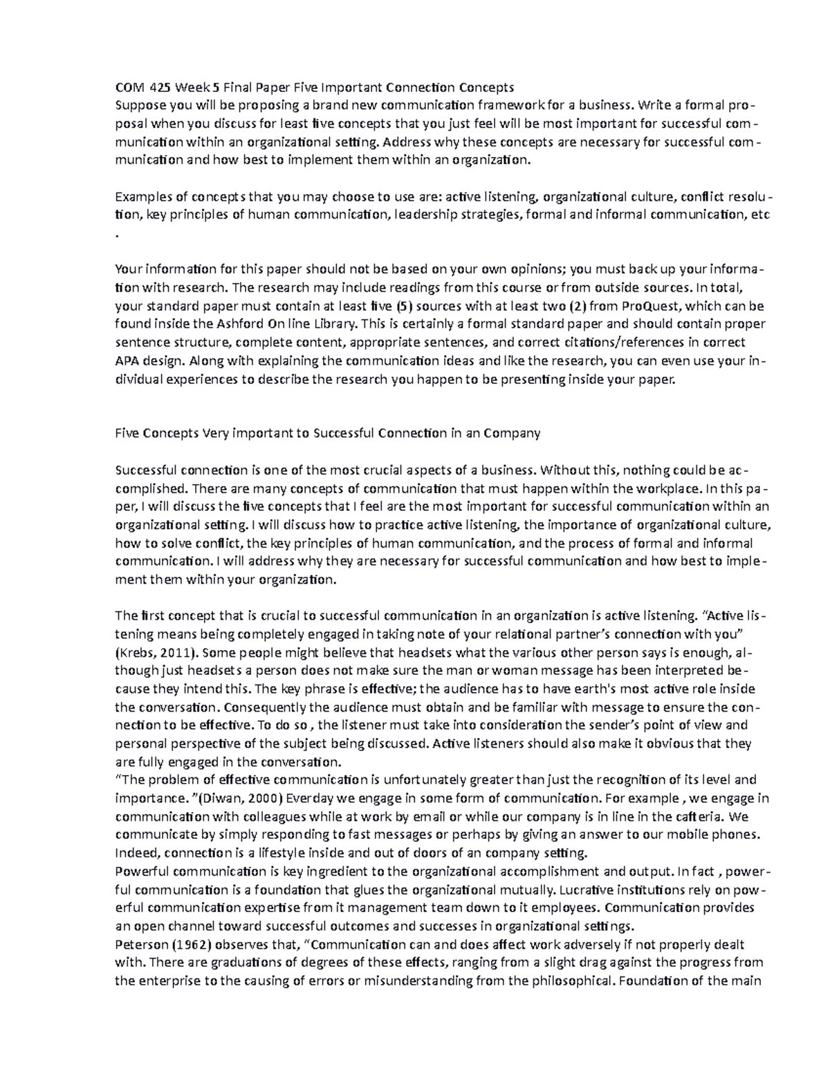 COM 425 Week 5 Final Paper Five Important Communication Concepts ...
