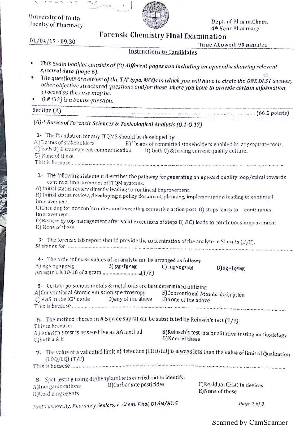Forensic chemistry final exam Studocu