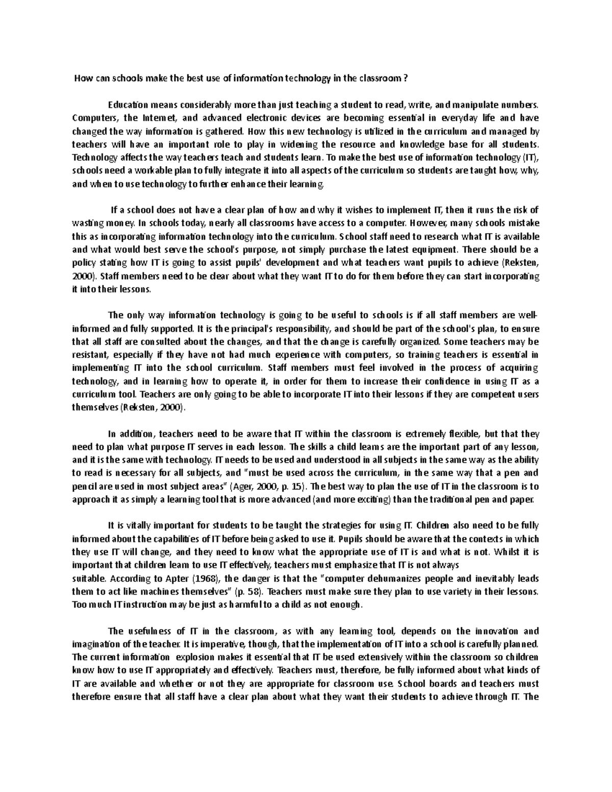 Sample-essay - nnhhhajaksk - How can schools make the best use of ...