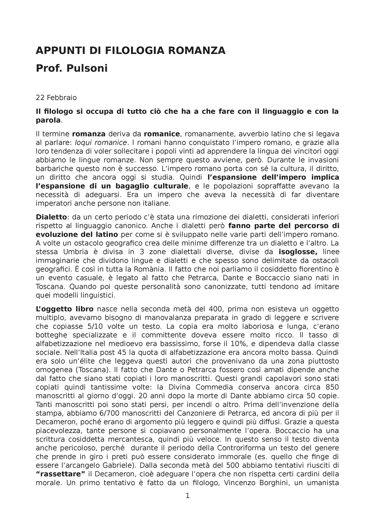 Appunti filologia romanza - APPUNTI DI FILOLOGIA ROMANZA Prof. Pulsoni 22  Febbraio Il filologo si - Studocu