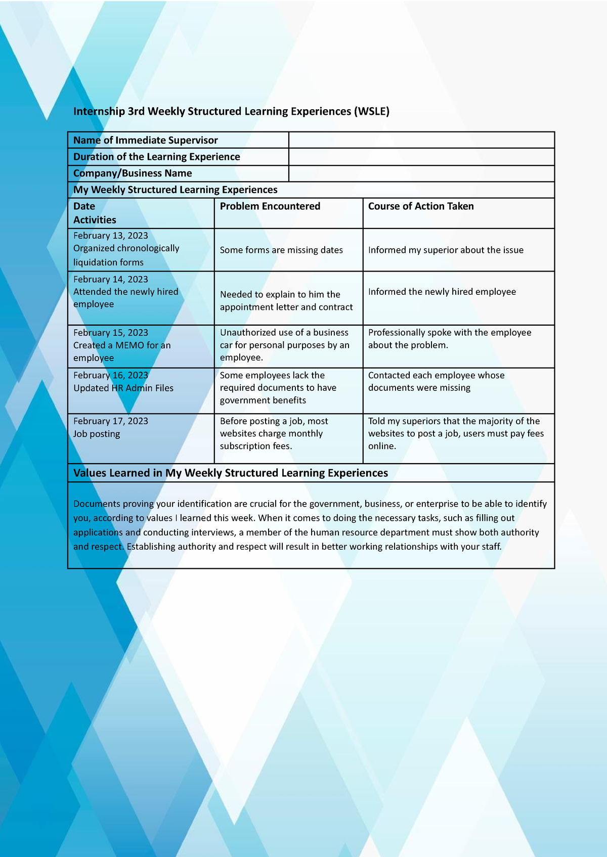 3rd Weekly Structured Learning Experiences - Professionally Spoke With ...