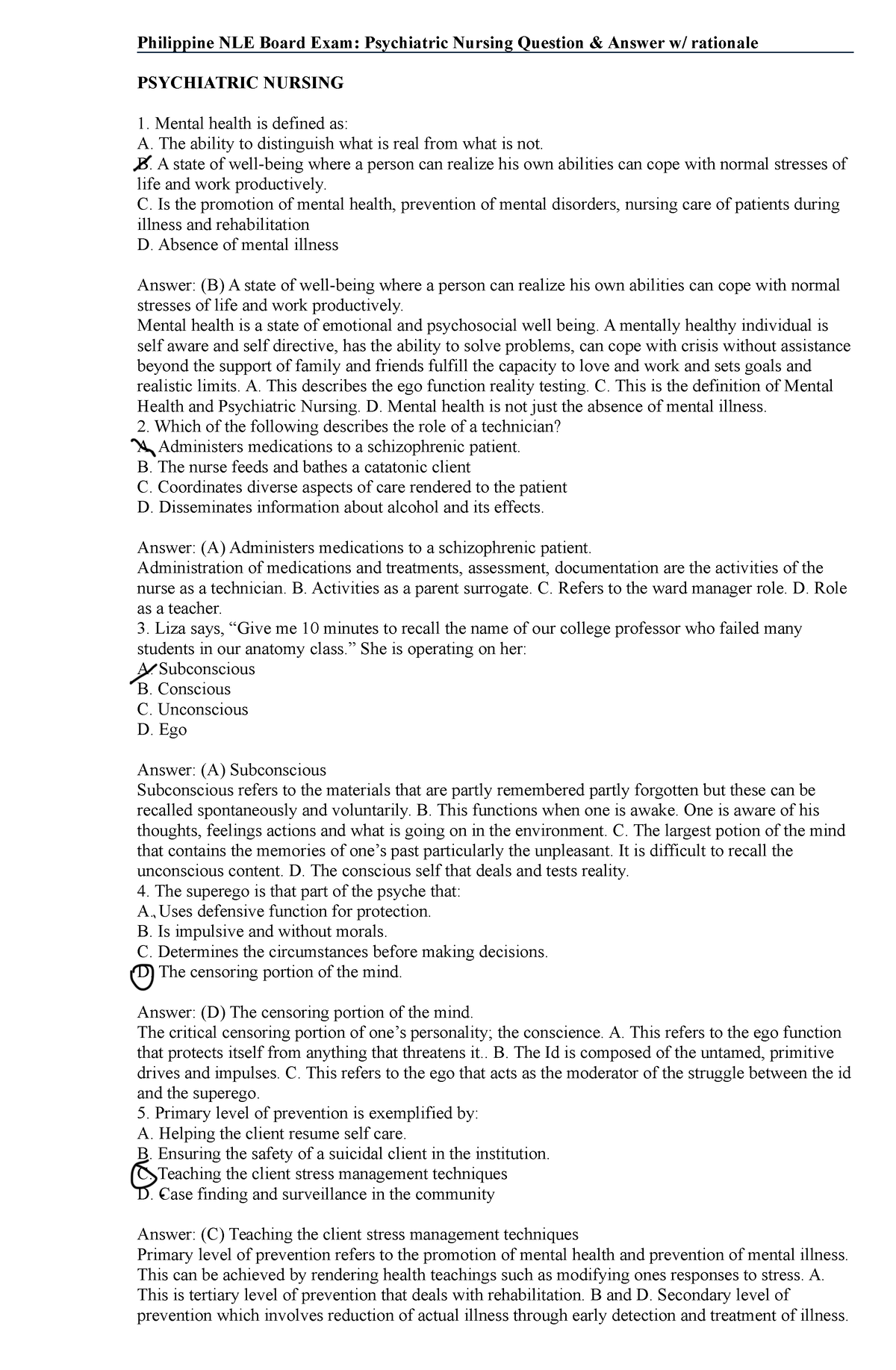 Psych Boards - Philippine NLE Board Exam: Psychiatric Nursing Question ...