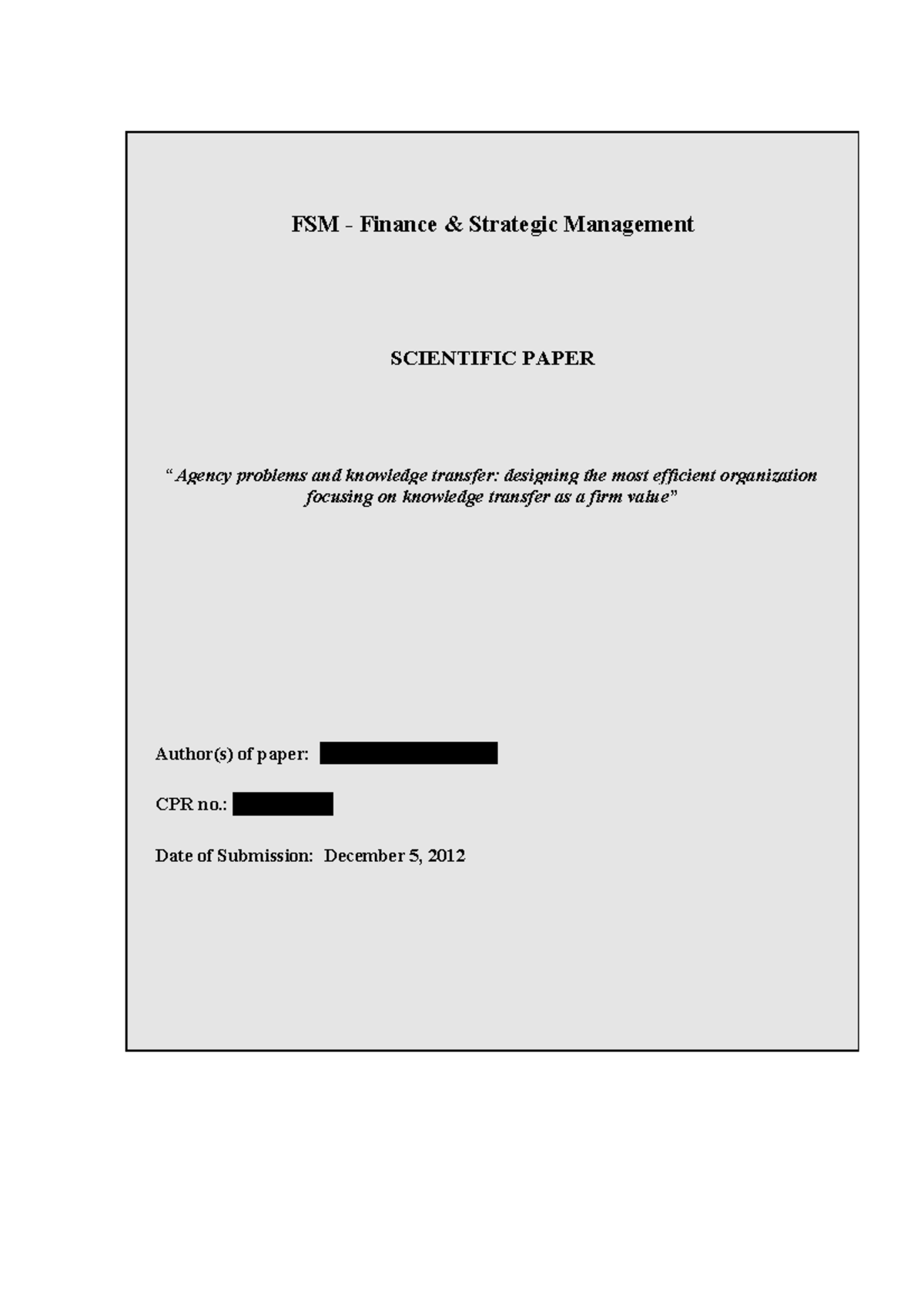 Exam 5 December 2012, Answers - Exam paper - Strategic Management - FSM ...