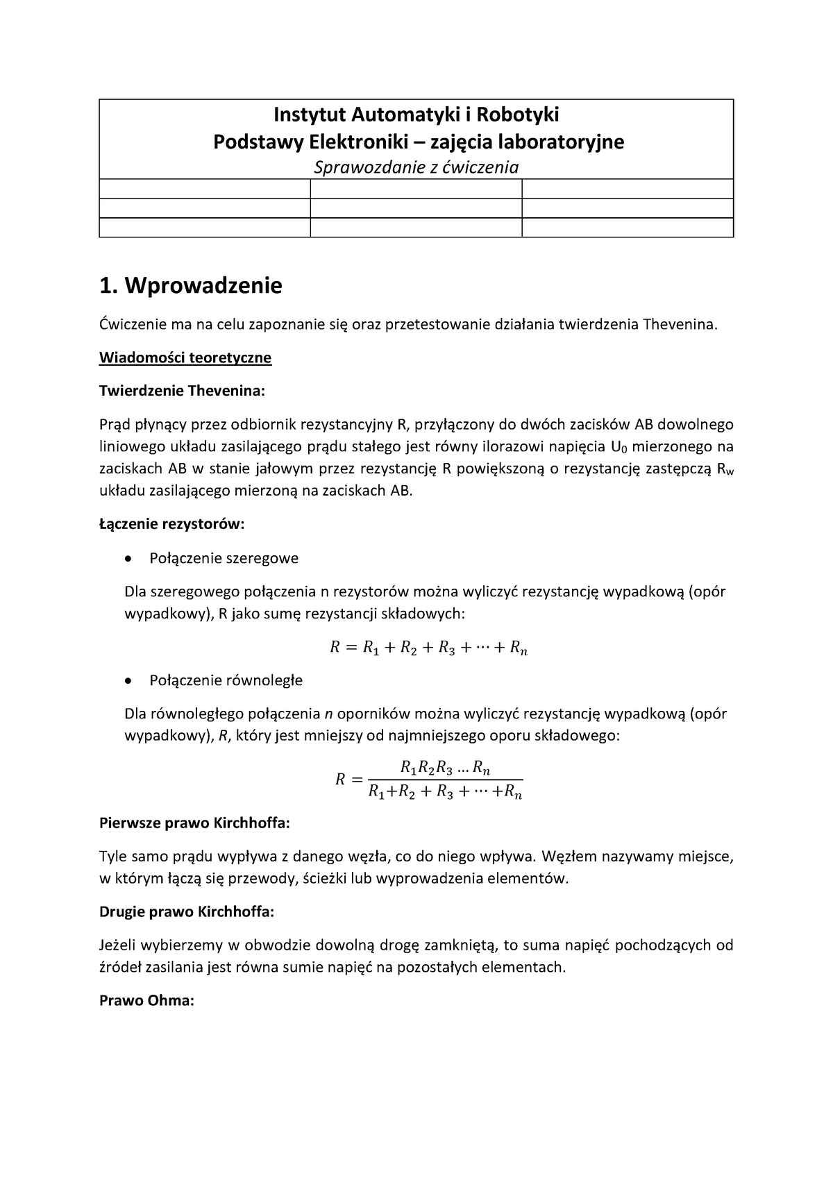 Elektronika-sprawozdanie - Instytut Automatyki I Robotyki Podstawy ...