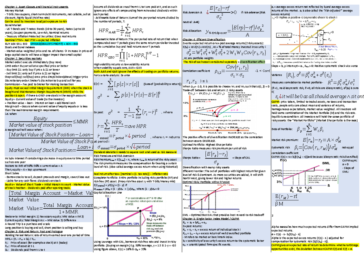 Investments cheatsheet[ 5468] - Chapter 1: Asset Classes and Financial ...