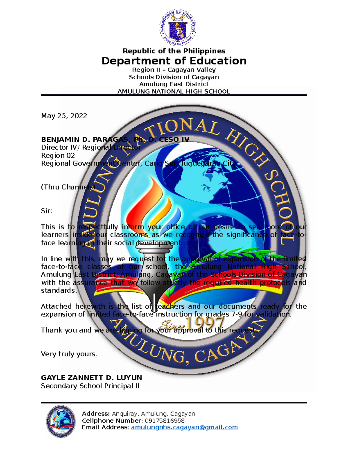 Face to face letter - Republic of the Philippines Department of ...