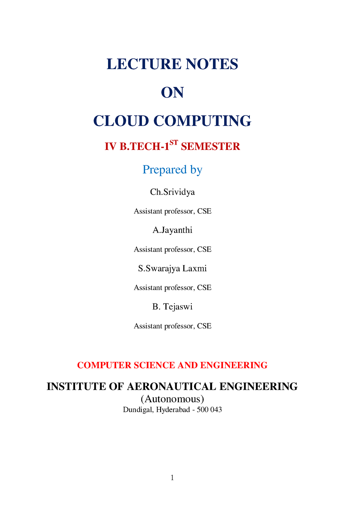 CC Lecture Notes for btech 4th year cloud computing JNTU Studocu