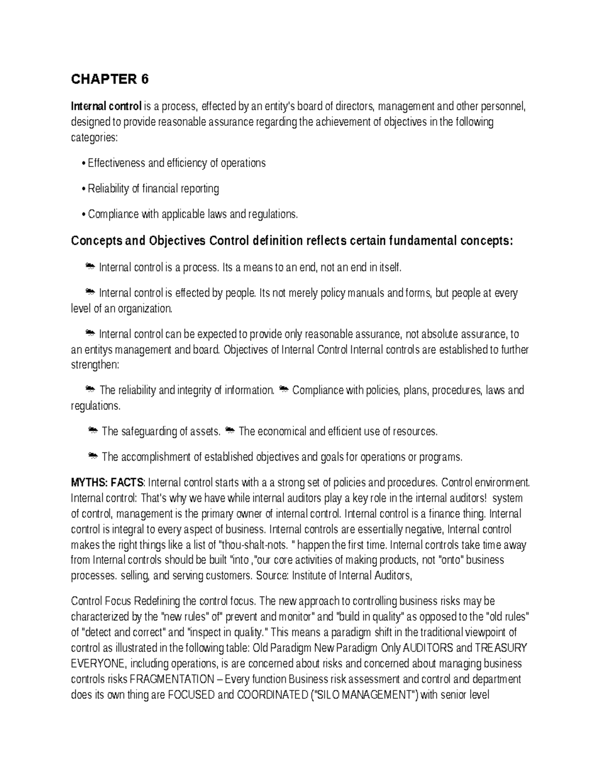 Chapter 6 Internal Controls - CHAPTER 6 Internal control is a process ...