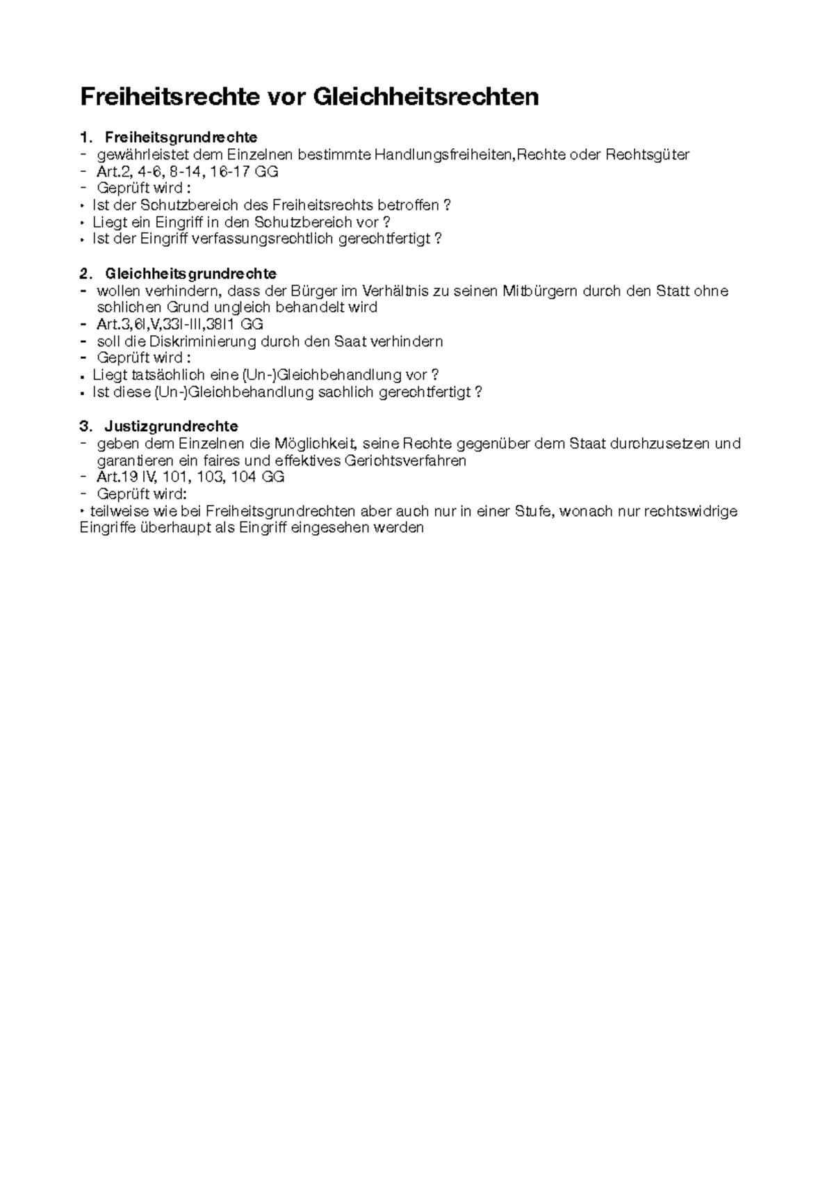 Freiheitsrechte: Gleichheitsrechte - Freiheitsrechte vor Gleichheitsrechten 1 ...