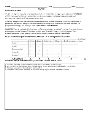 Cladogram Worksheet Practice KEY - Name: Date: - Studocu
