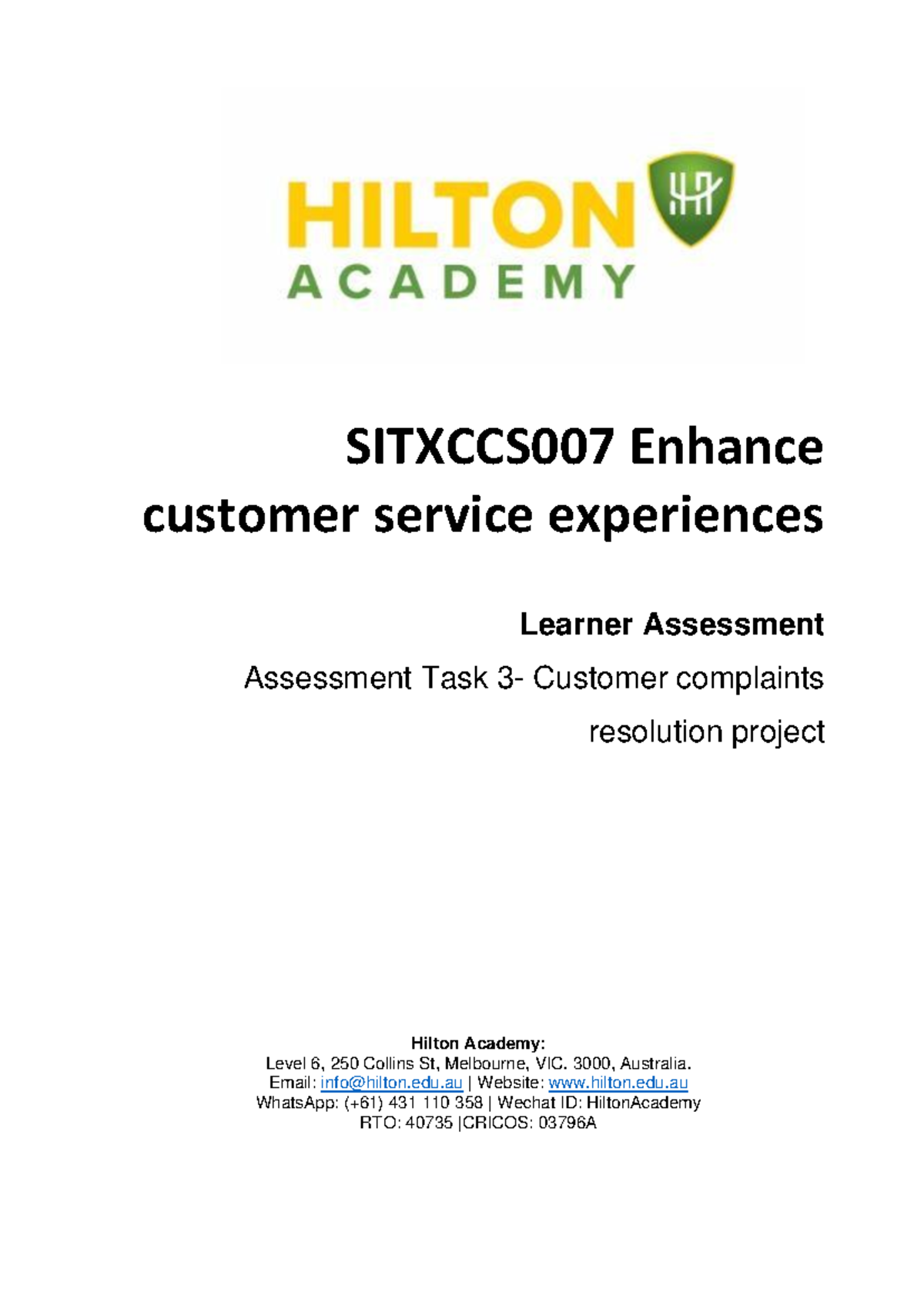 SA.3- Sitxccs 007 Assessment-Practical Demonstration-Student Info [Ver ...