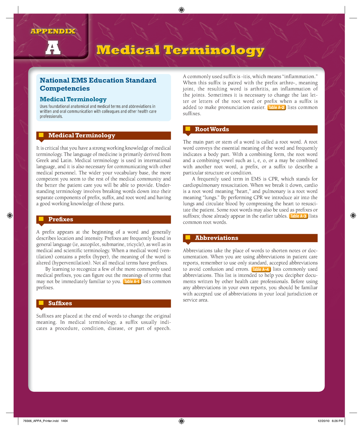 Medical Terminology APPENDIX APPENDIX A Medical Terminology National