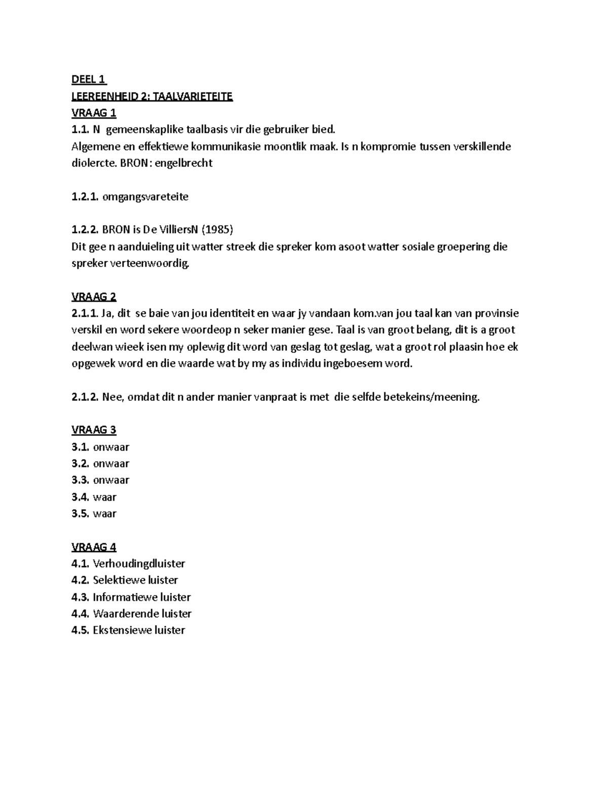 Afrikaans 2 bachelors of education assignments that were completed in
