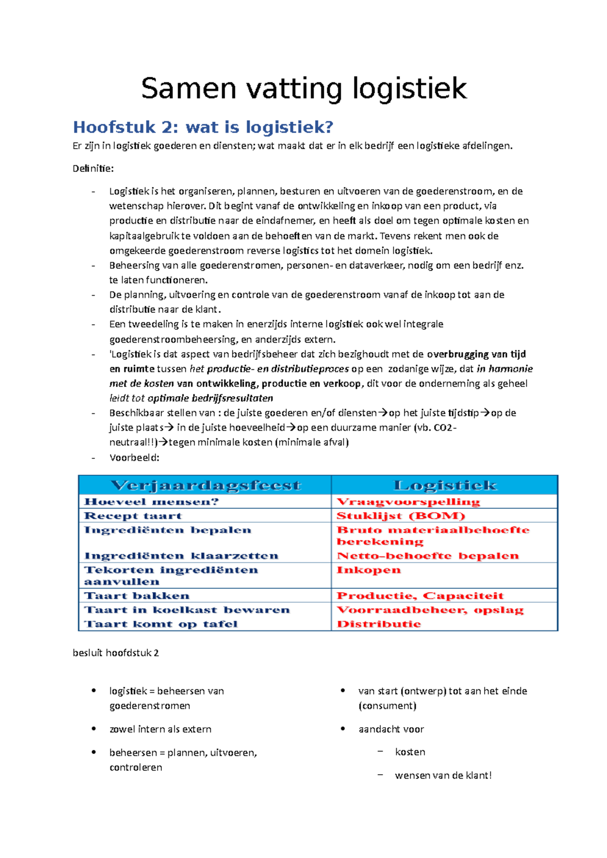 Samenvatting Logistiek - Samen Vatting Logistiek Hoofstuk 2: Wat Is ...