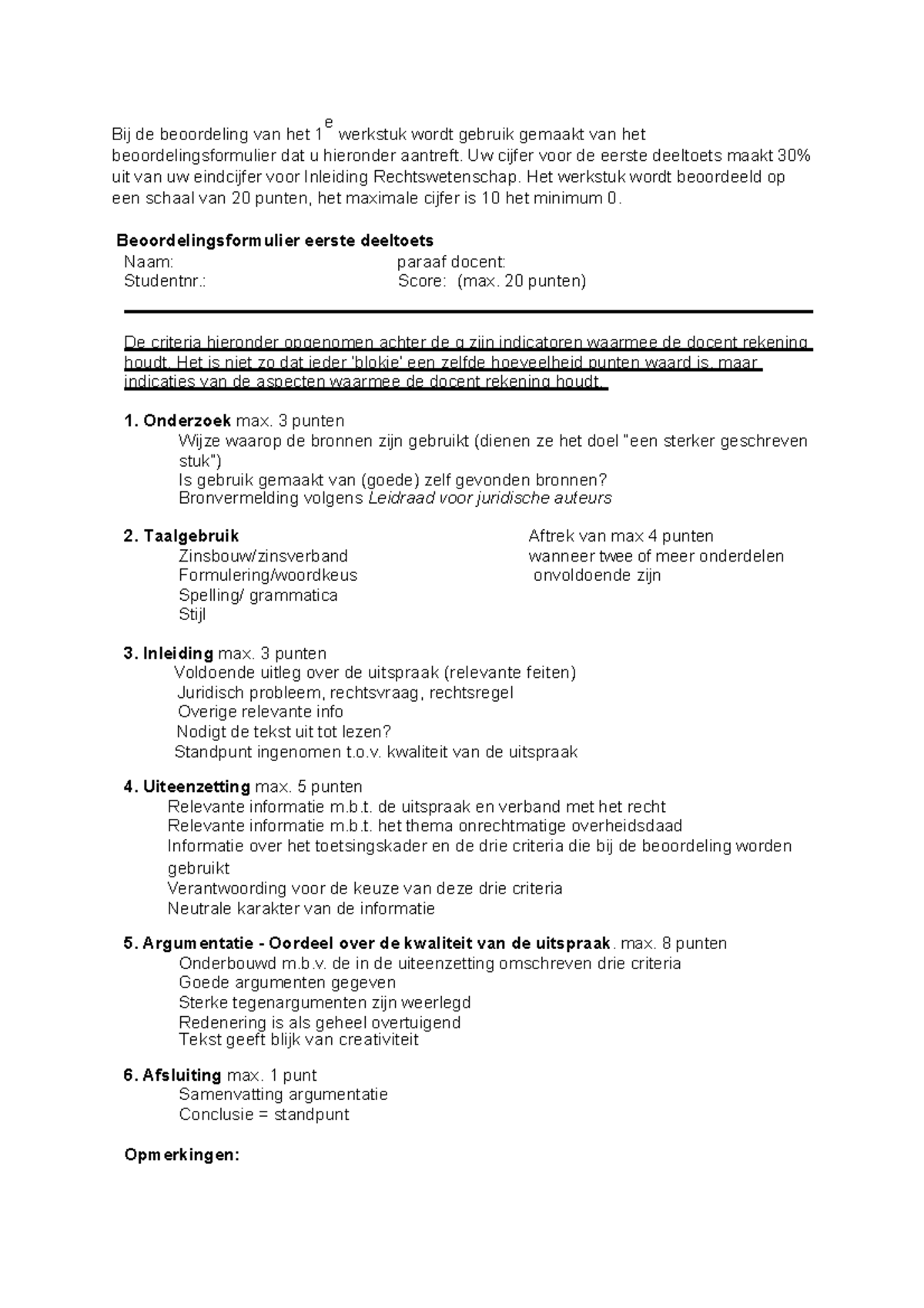 Beoordelingsformulier Eerste Deeltoets-1 - Bij De Beoordeling Van Het 1 ...