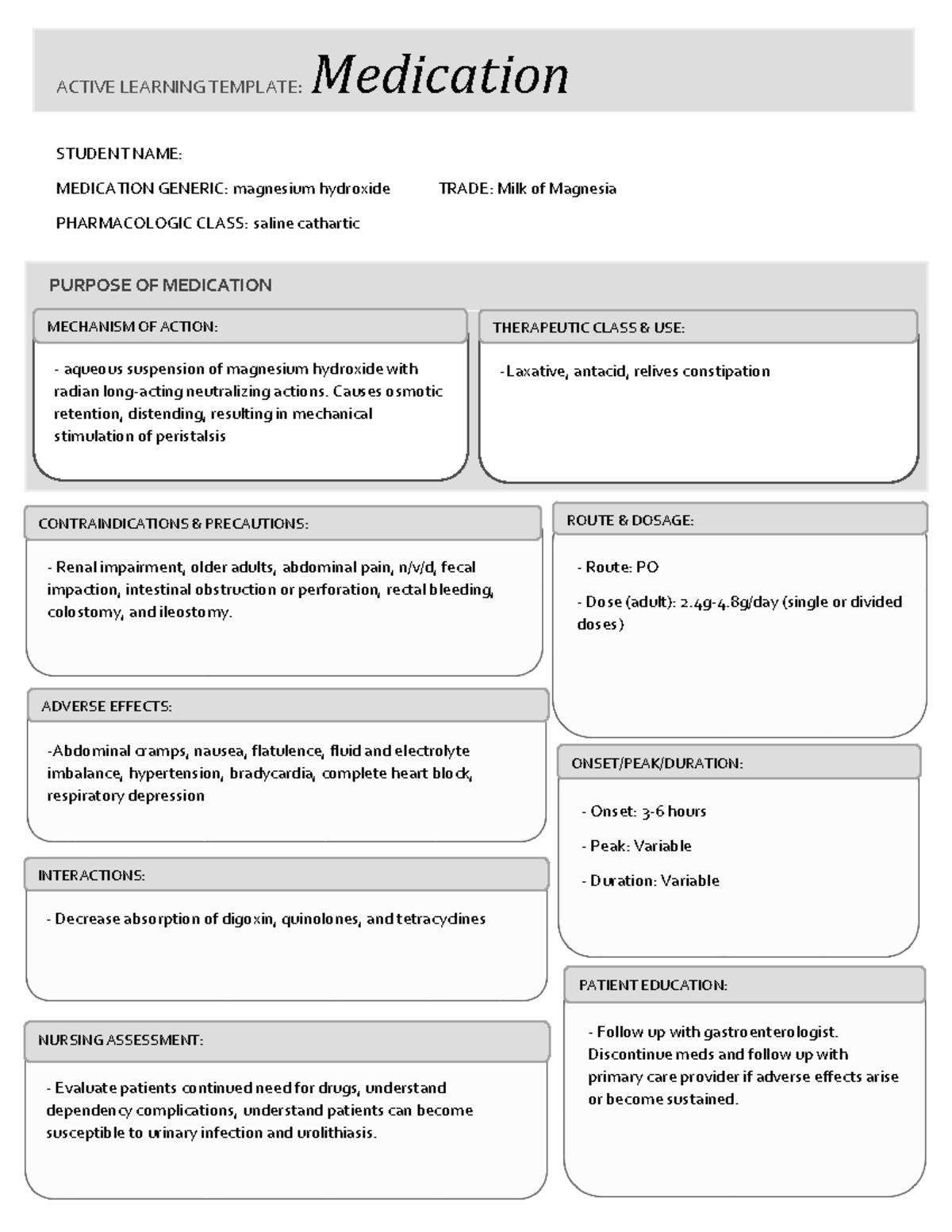 Magnesium - Med Cards - STUDENT NAME: MEDICATION GENERIC: magnesium ...