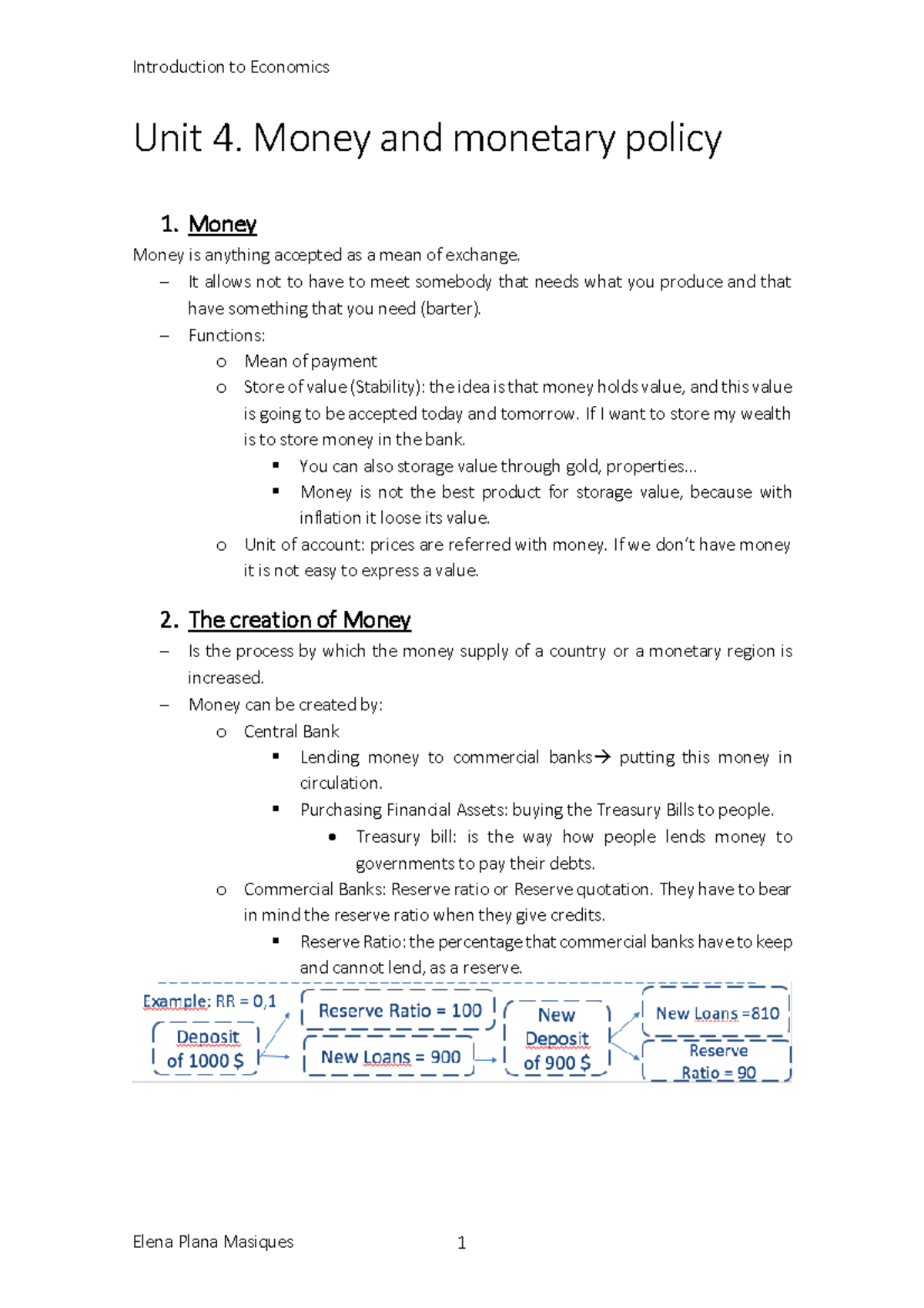 Unit 4_ Money and police Introduction to Economics Unit 4. Money and policy