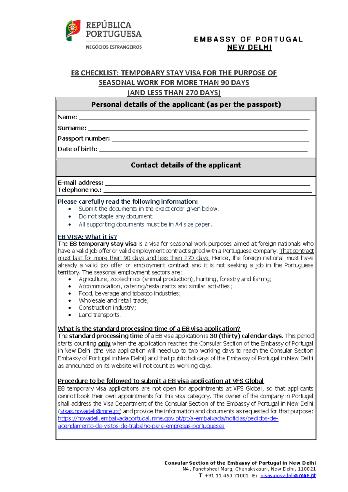 Checklist for e8 new - Nothing - Consular Section of the Embassy of ...