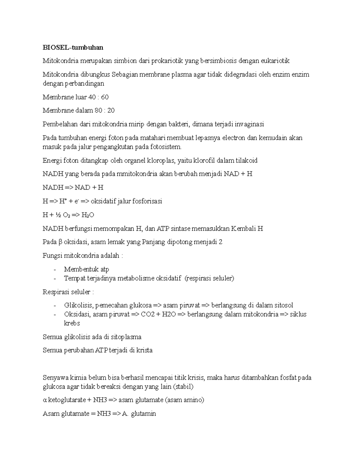 Mitokondria dan kloroplas BIOSELtumbuhan Mitokondria merupakan