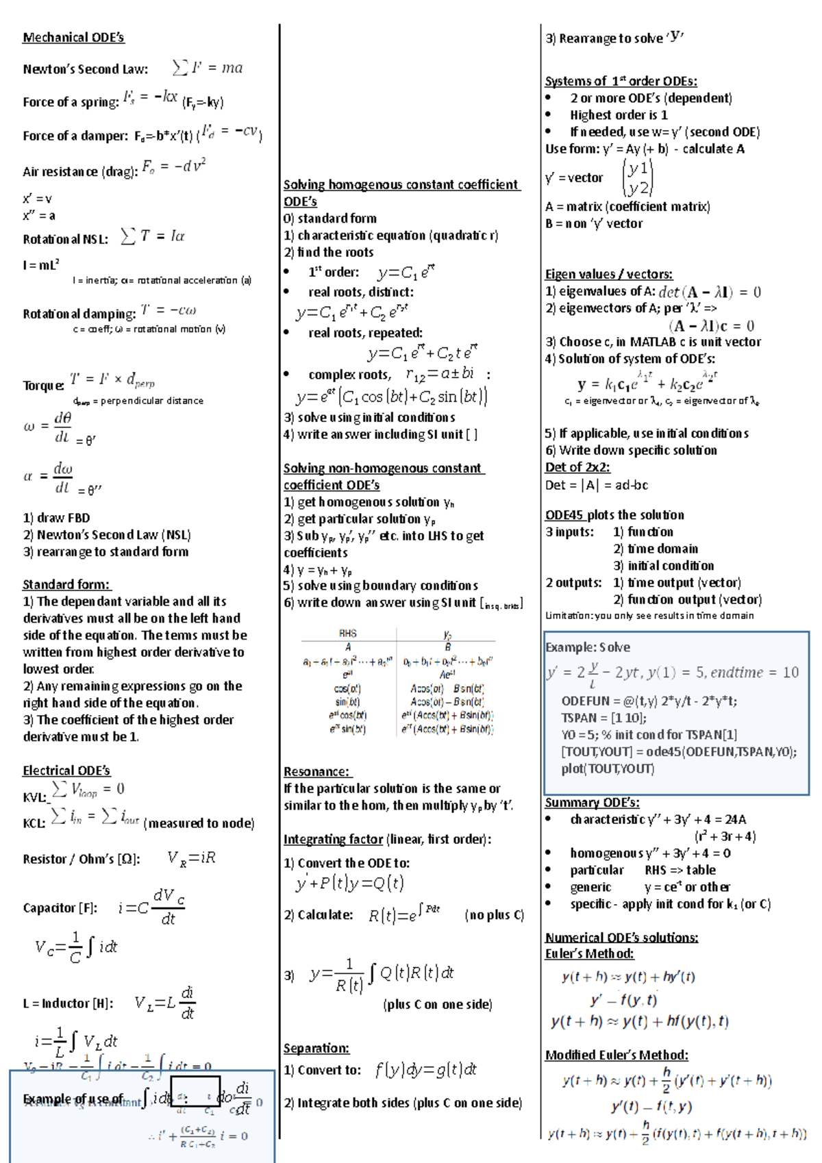 Yeet sheet 2 - Summary Engineering Computation - 2 or more (dependent ...