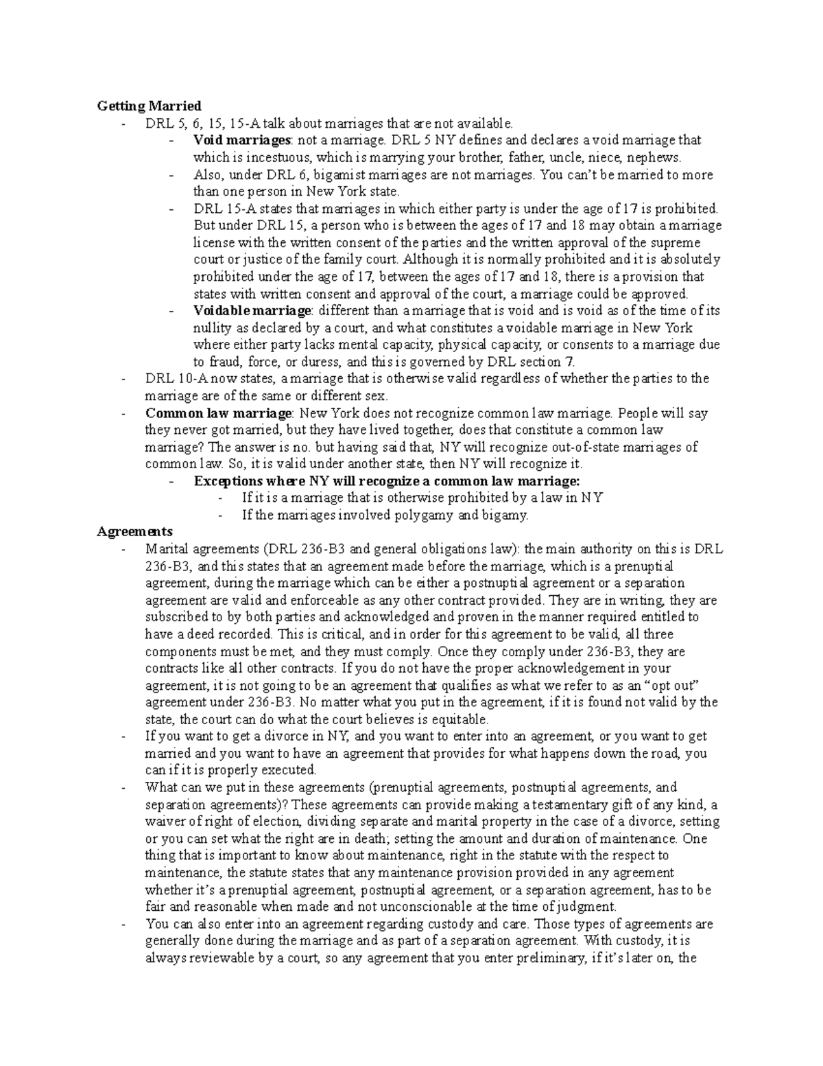 NYLE Matrimonial and Family Law Getting Married DRL 5, 6, 15, 15A