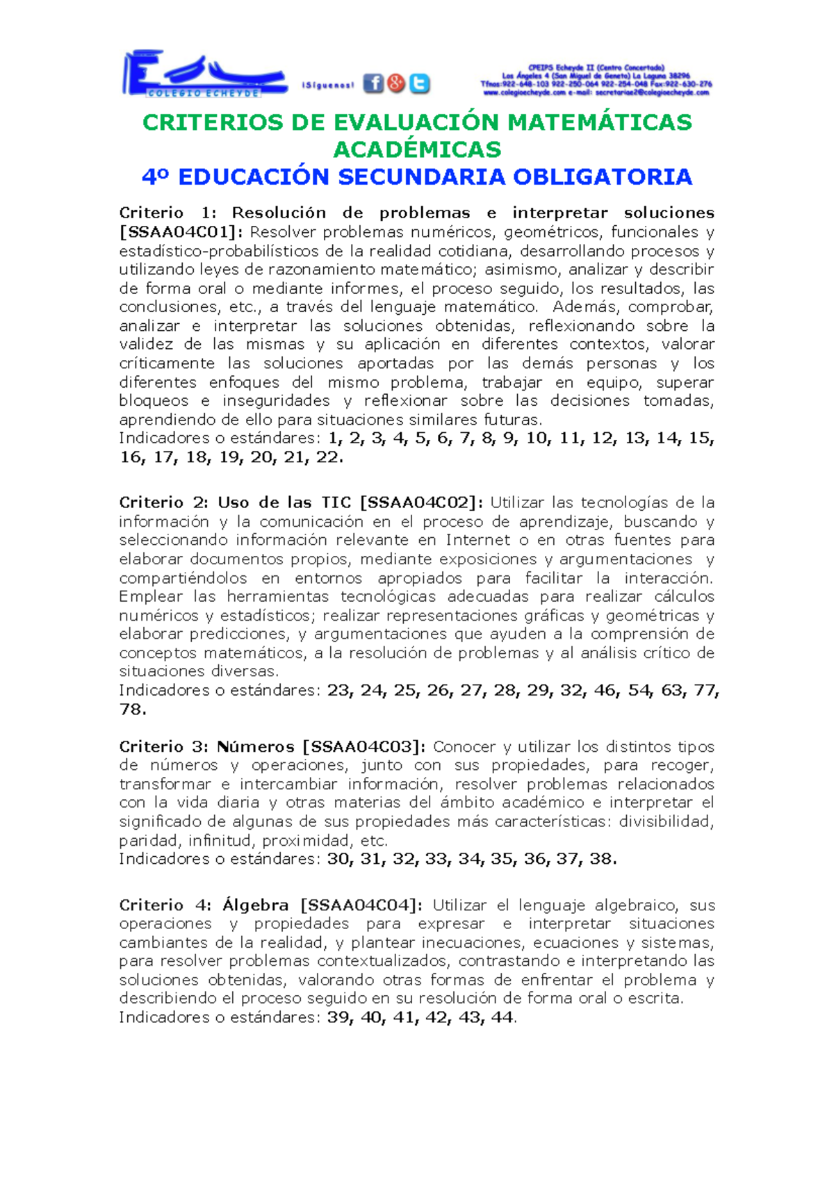 Matematicas- Academicas - CRITERIOS DE EVALUACI”N MATEM¡TICAS ACAD.. 4∫ ...