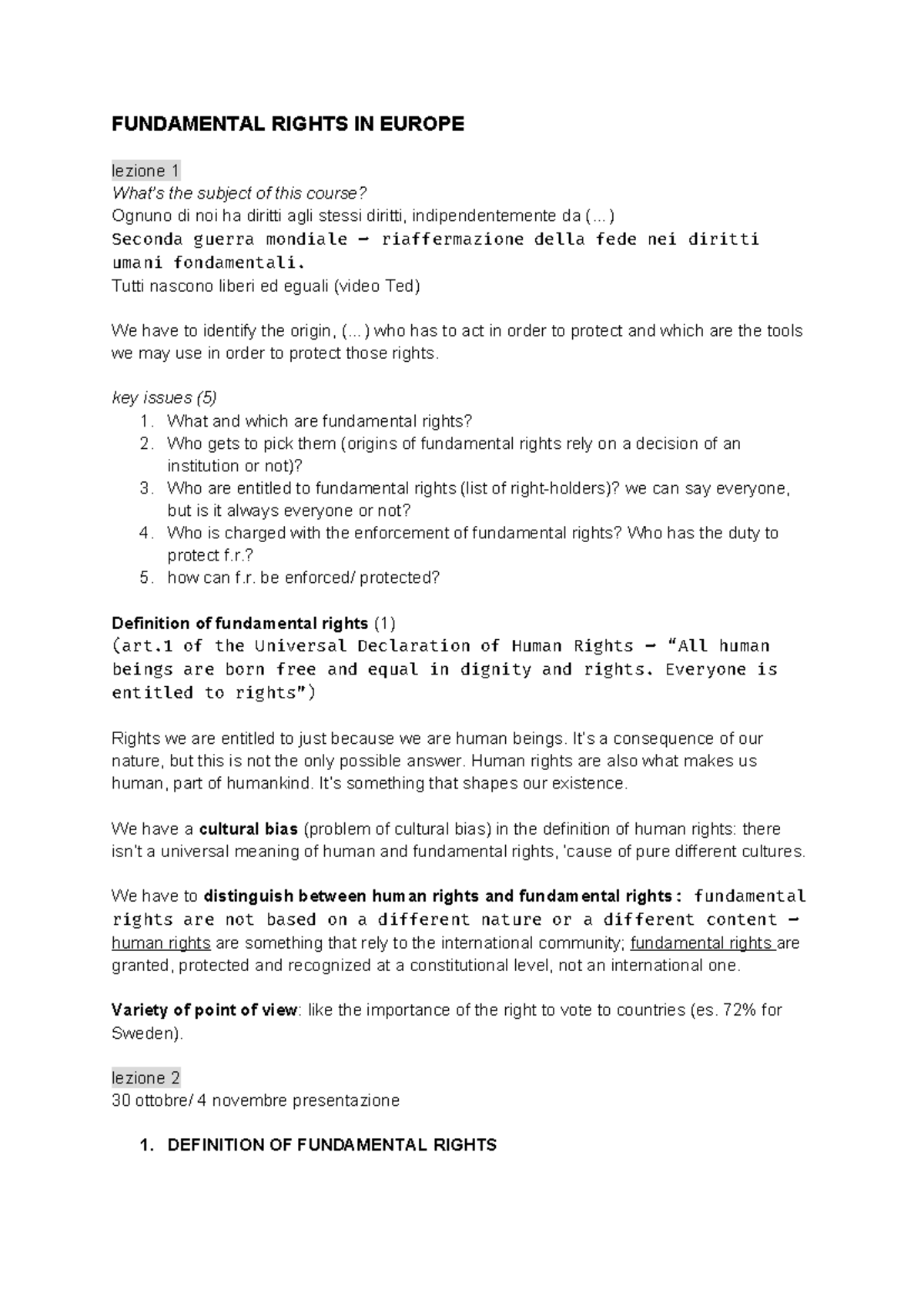 Fundamental right in europe - FUNDAMENTAL RIGHTS IN EUROPE lezione 1 ...