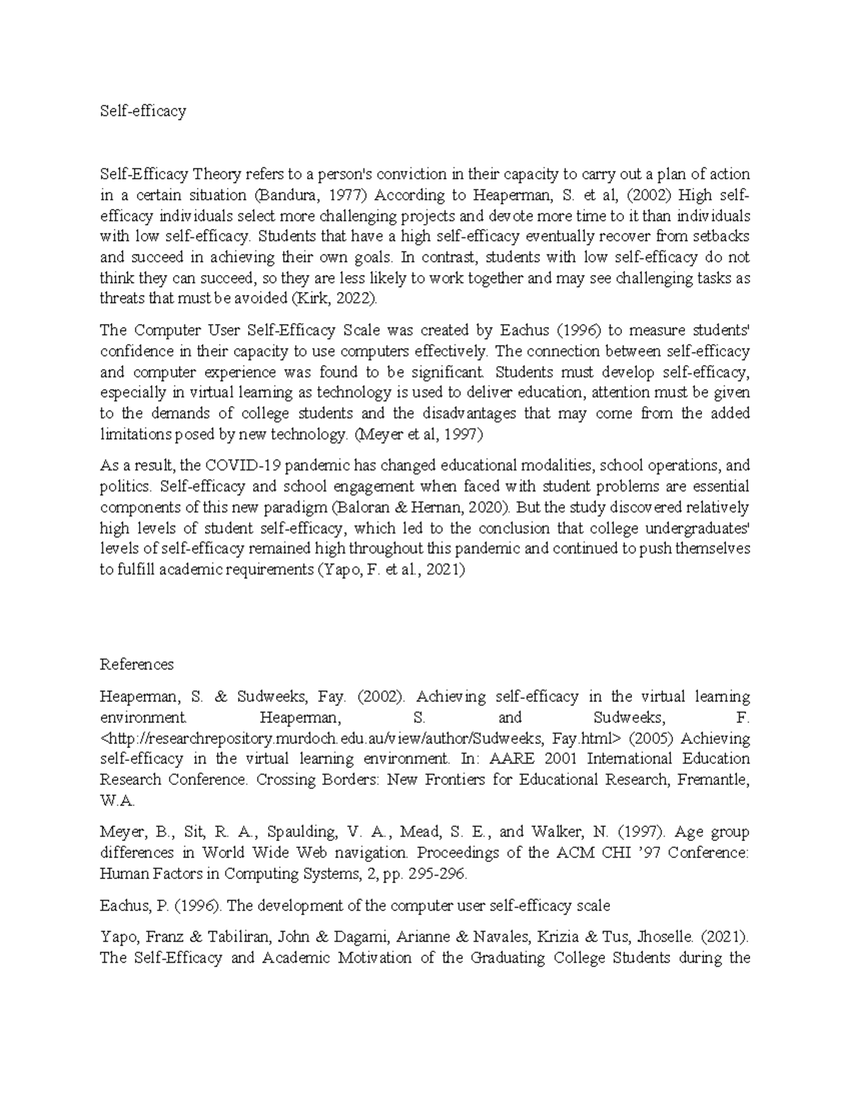 Theories in Professional Education - Self-efficacy Self-Efficacy Theory ...