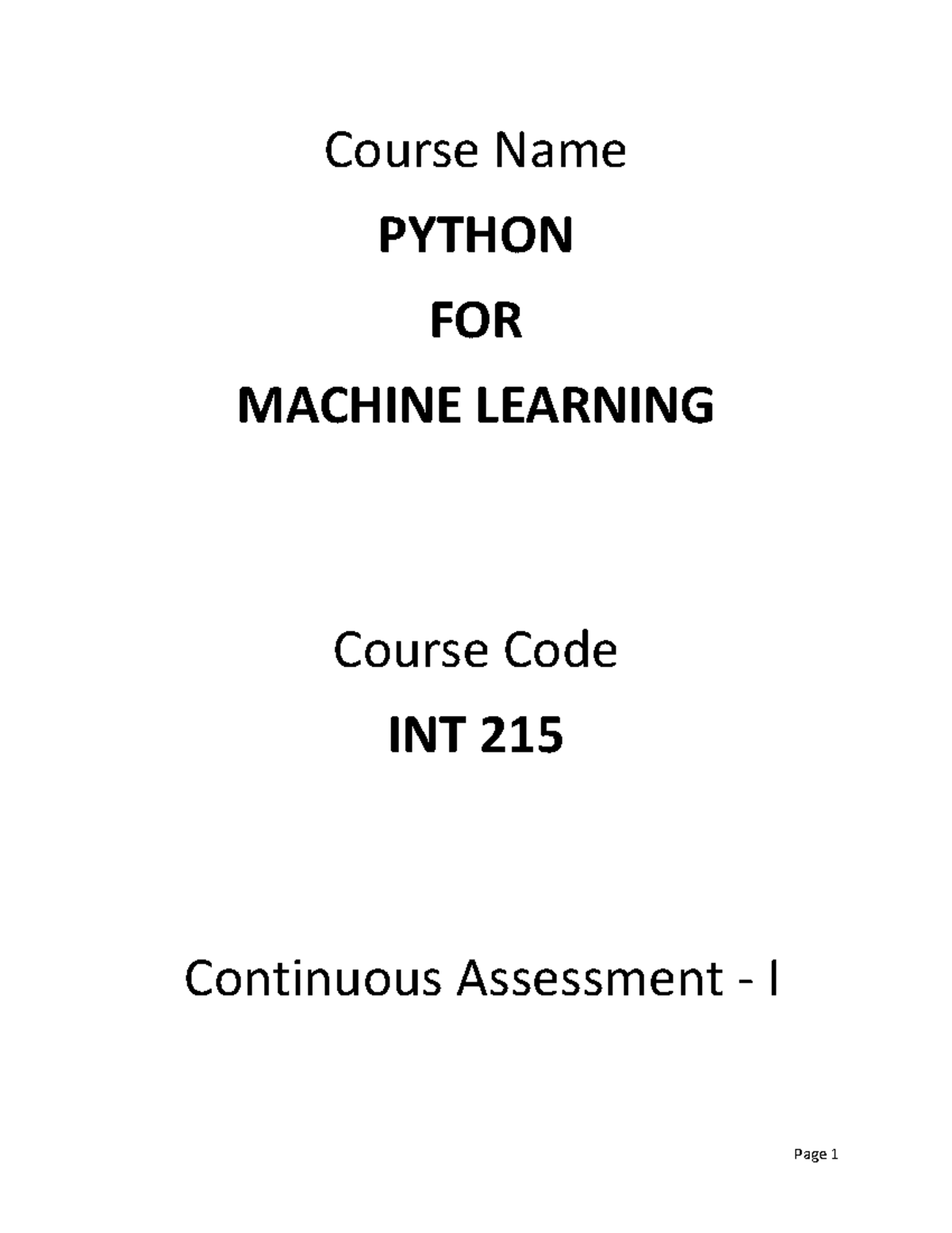 A79232903 63895 21 2023 K21MP Python for ML INT215 CA 1 - Course Name ... image.