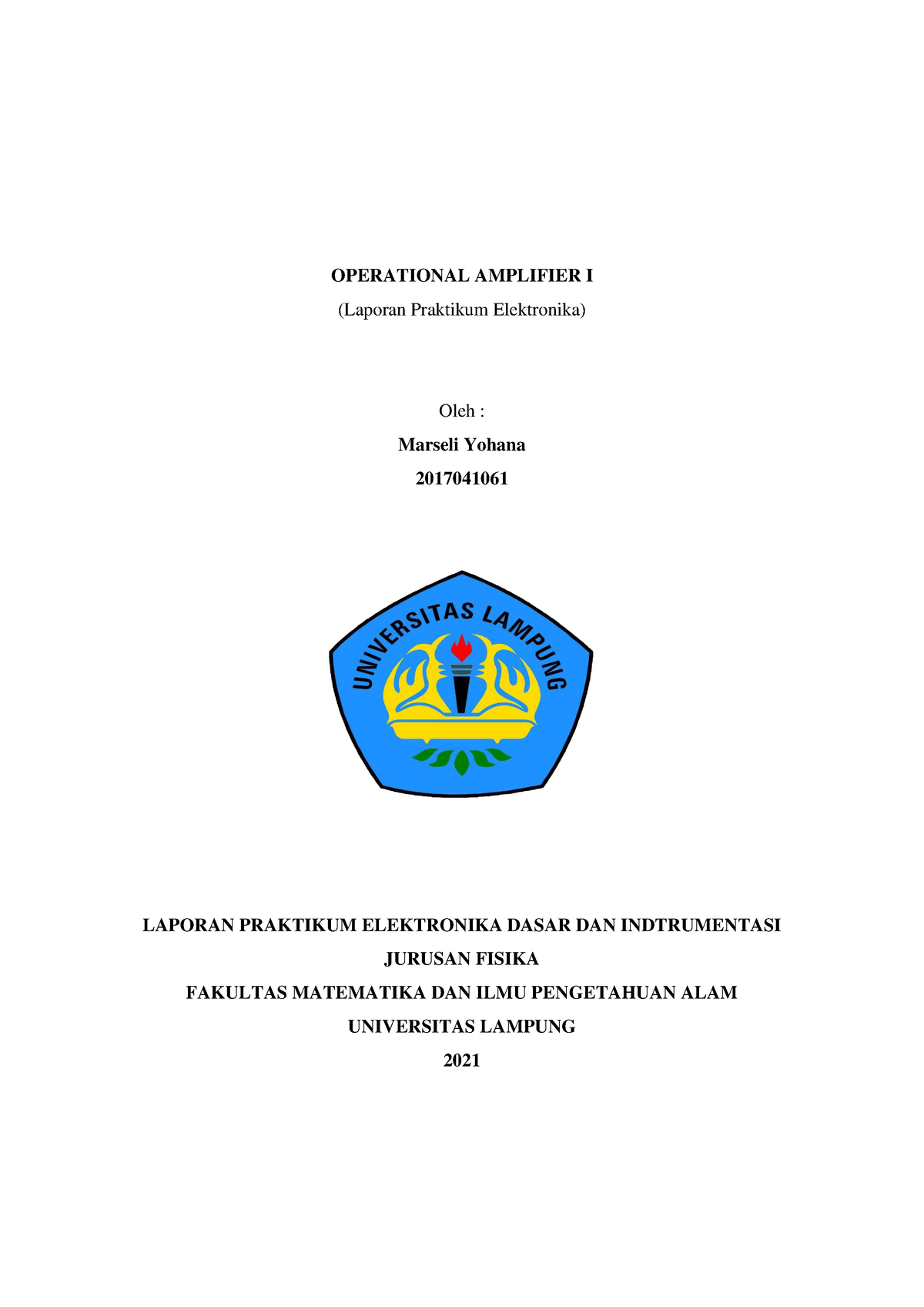 Laporan Awal Operational Amplifire - OPERATIONAL AMPLIFIER I (Laporan ...