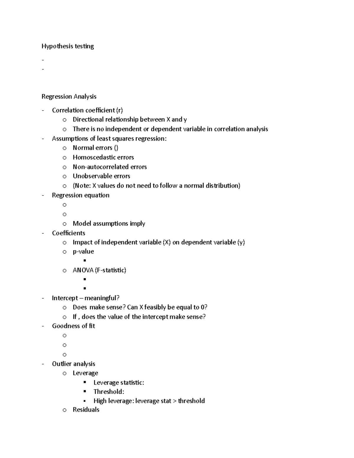 Midterm Notes - Hypothesis testing Regression Analysis Correlation ...