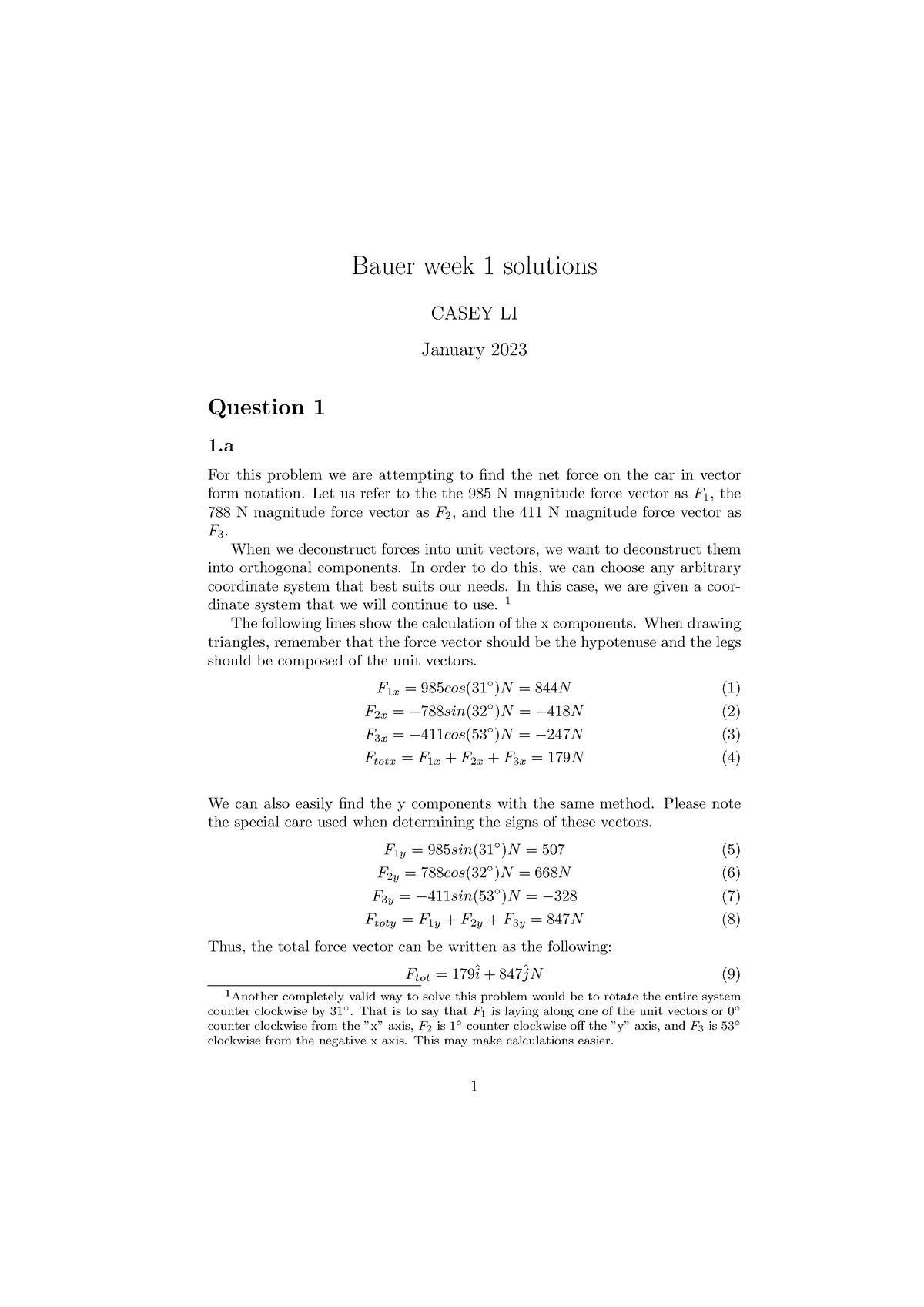 Physics 1B - Professor Bauer - Worksheet 1 Solution - Bauer Week 1 ...