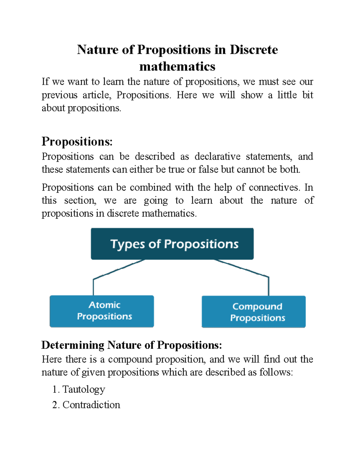 Nature of Propositions Here we will show a little bit about