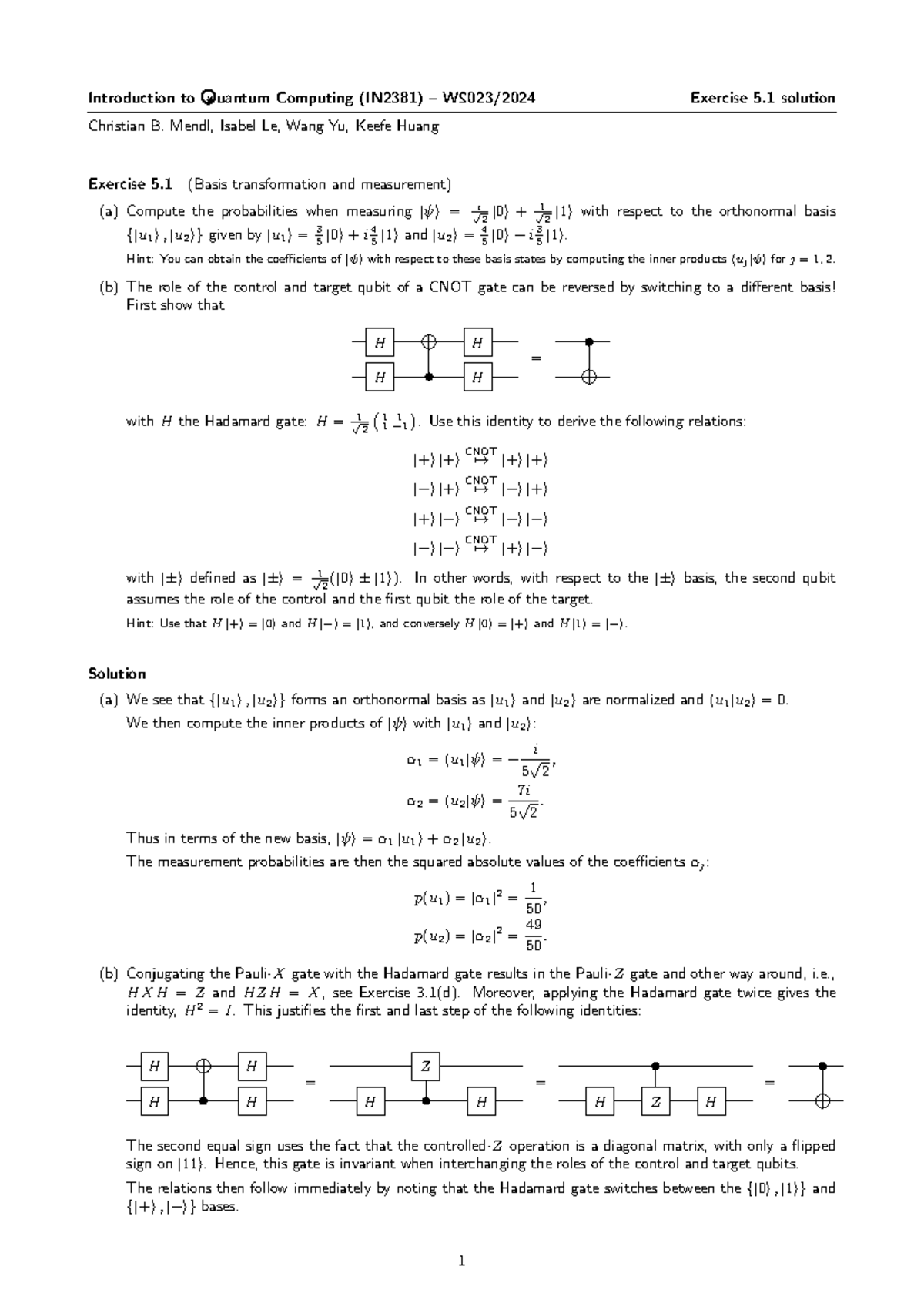 Exercise 5 Solution - Introduction To Uantum Computing (IN2381) – W 2 ...