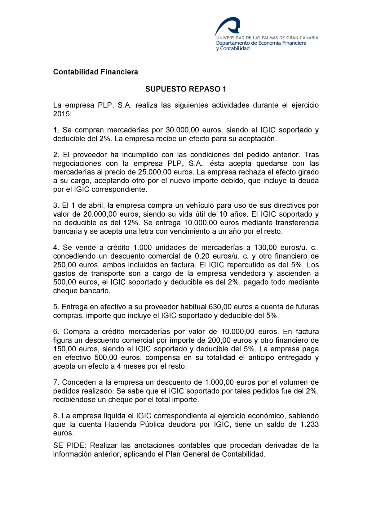 Supuesto Repaso 1 Para Hacer En Clase Contabilidad Financiera Supuesto Repaso 1 La Empresa 7860