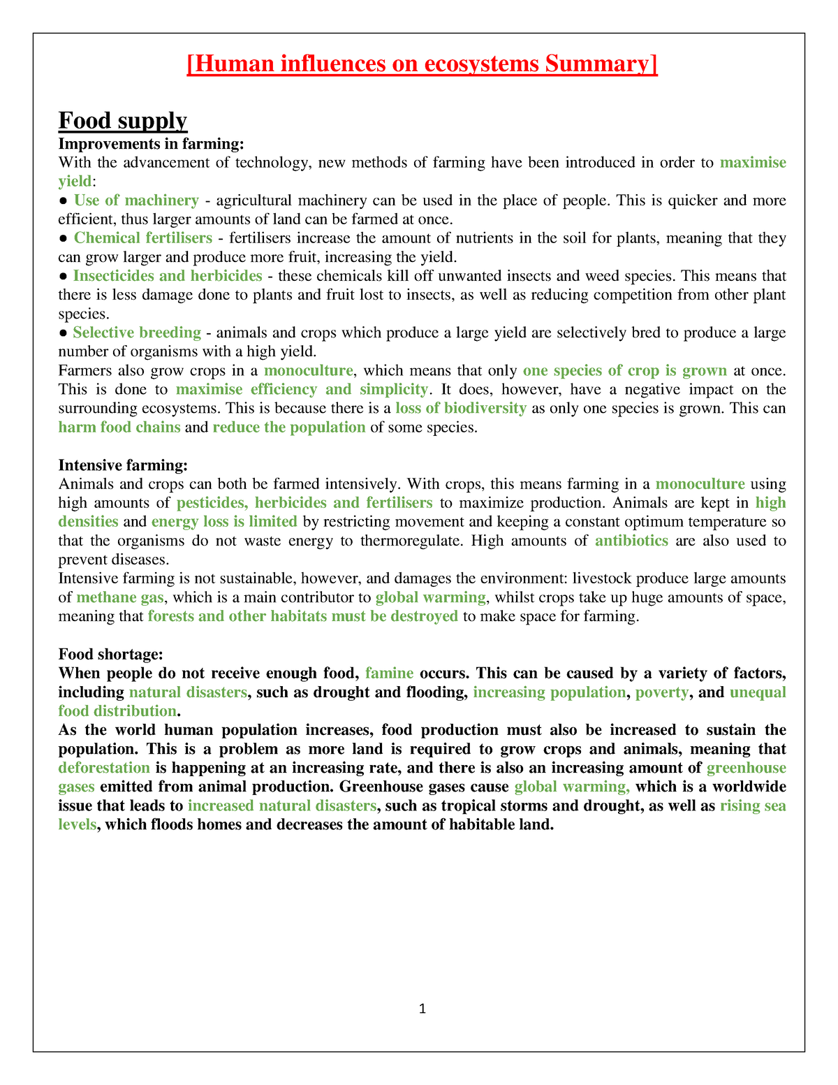 Human influences on ecosystems Summary - This is quicker and more ...