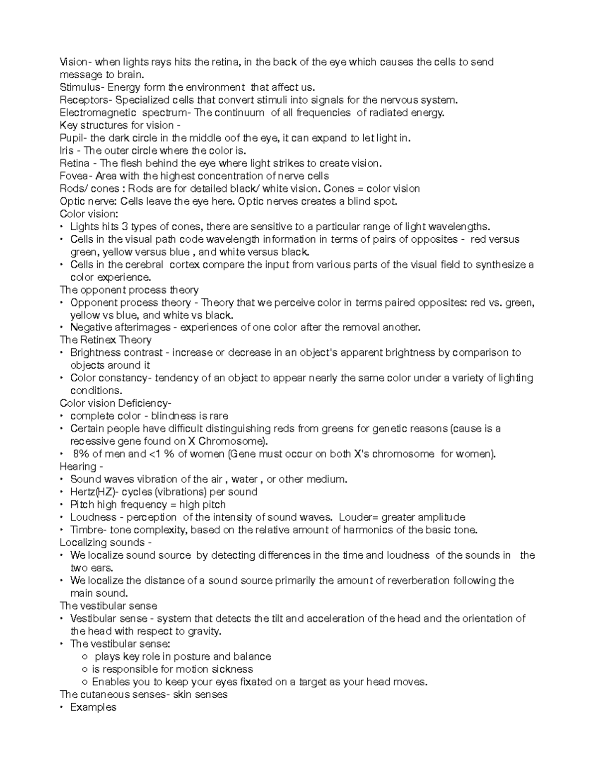 Psychology 100 chapter 4 notes - Vision- when lights rays hits the ...