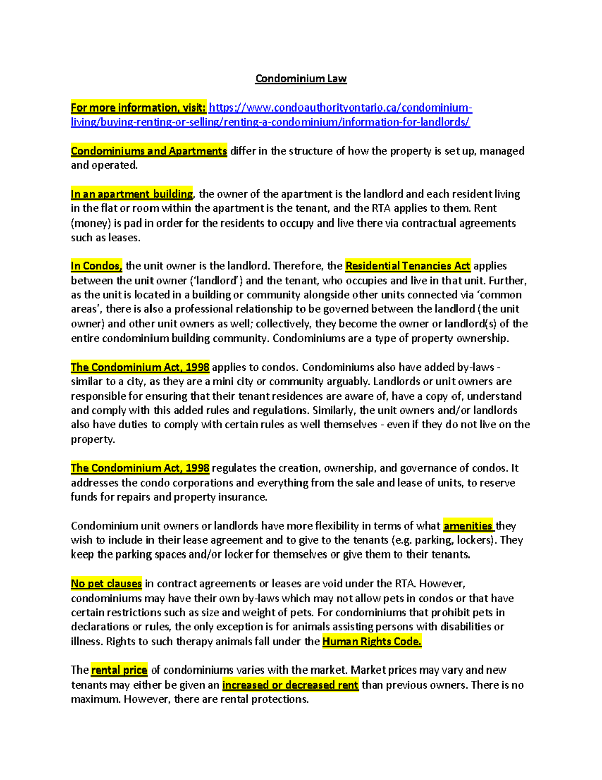 Condominium Law Notes Warning TT undefined function 32 Warning