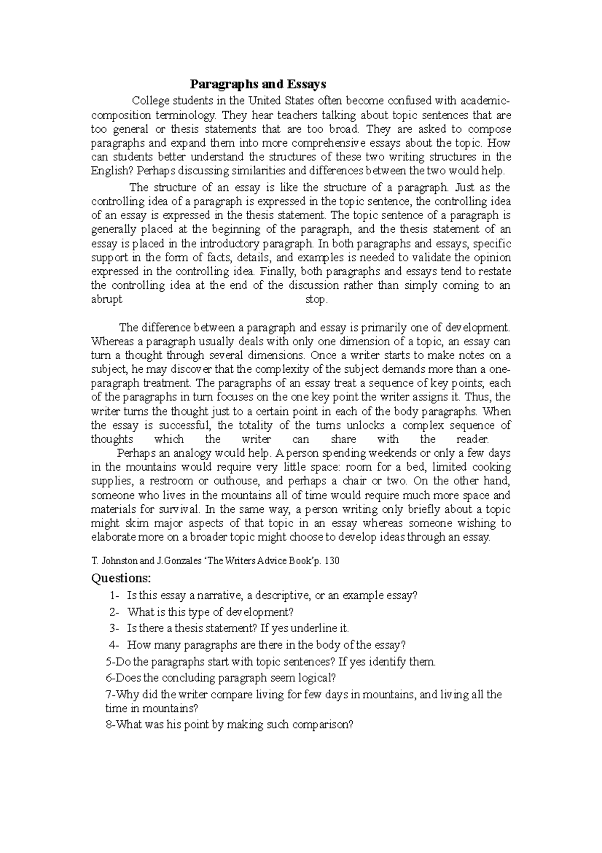 Paragraphs and Essays - Paragraphs and Essays College students in the ...