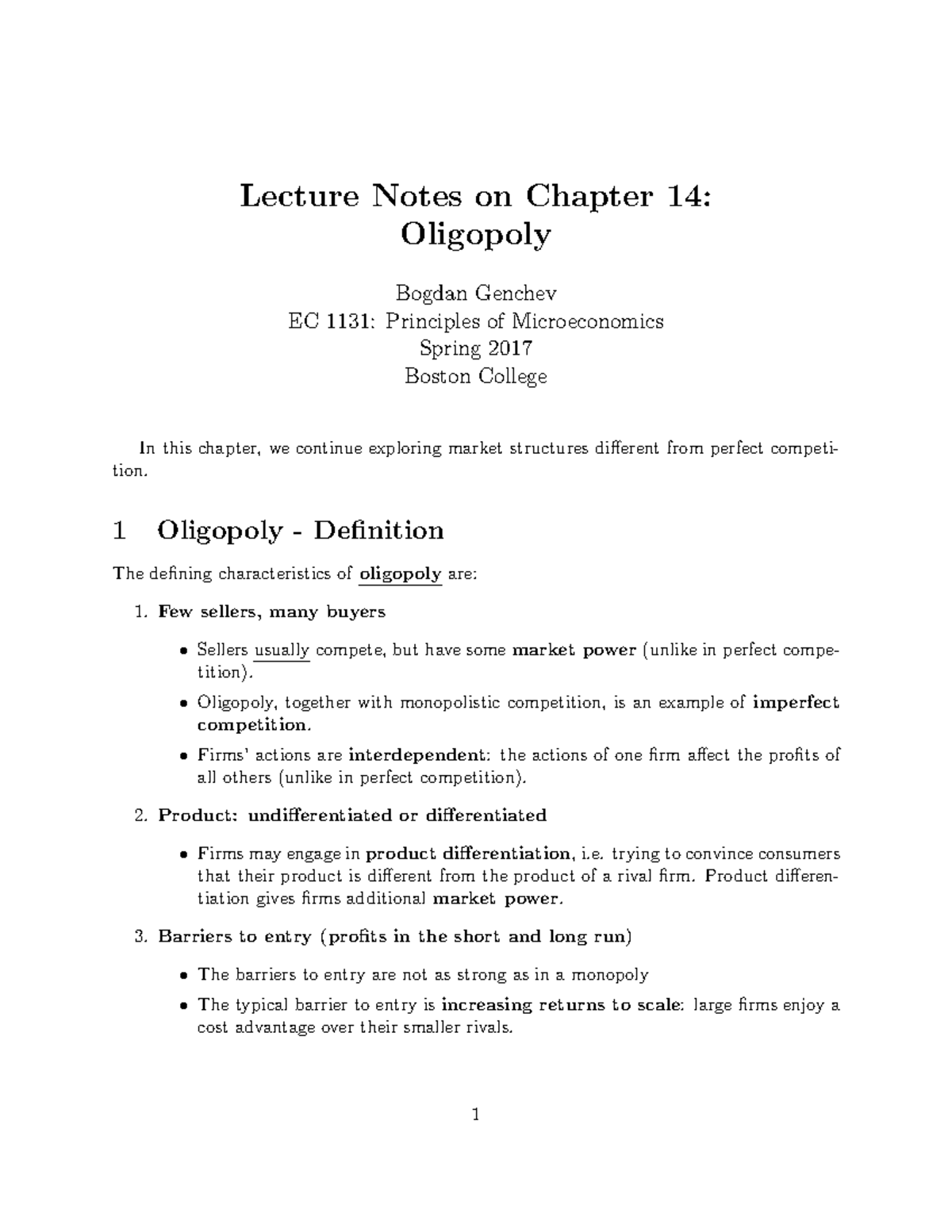 Econ Chapter 14 - Lecture Notes - Lecture Notes on Chapter 14 ...