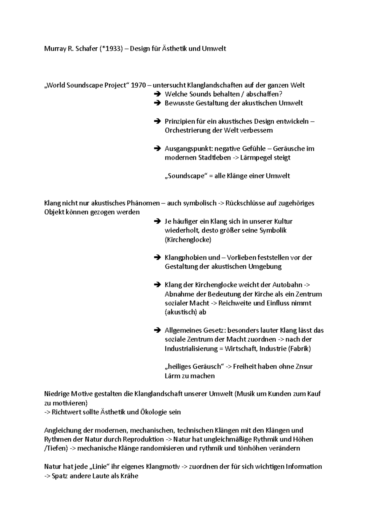 Murray R. Schafer - Soundscapes docx - Medienentwicklungen und - StuDocu