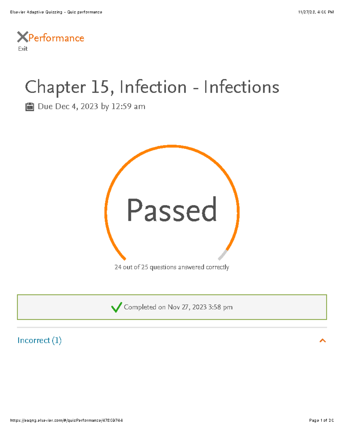 320 Ch. 15 infections Sherpath notes Exit Performance Chapter 15