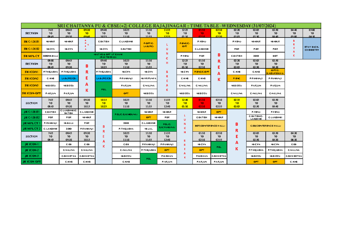 31-07-2024 Wednesday RJNR TT - SECTION 7: TO 08: 08: TO 09: 09: TO 09: ...